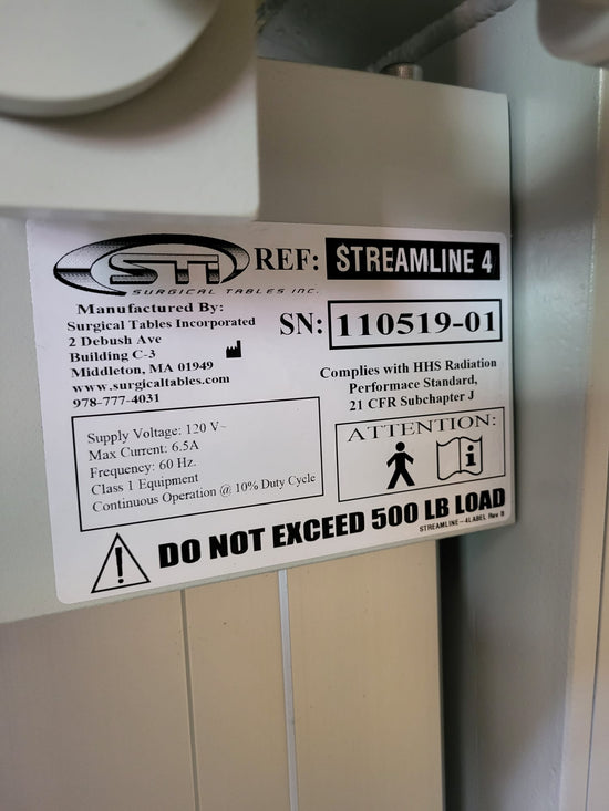 Sti Stream Line 4 Fluoroscopy Table W/Head Positioning hand/Foot control. 2013