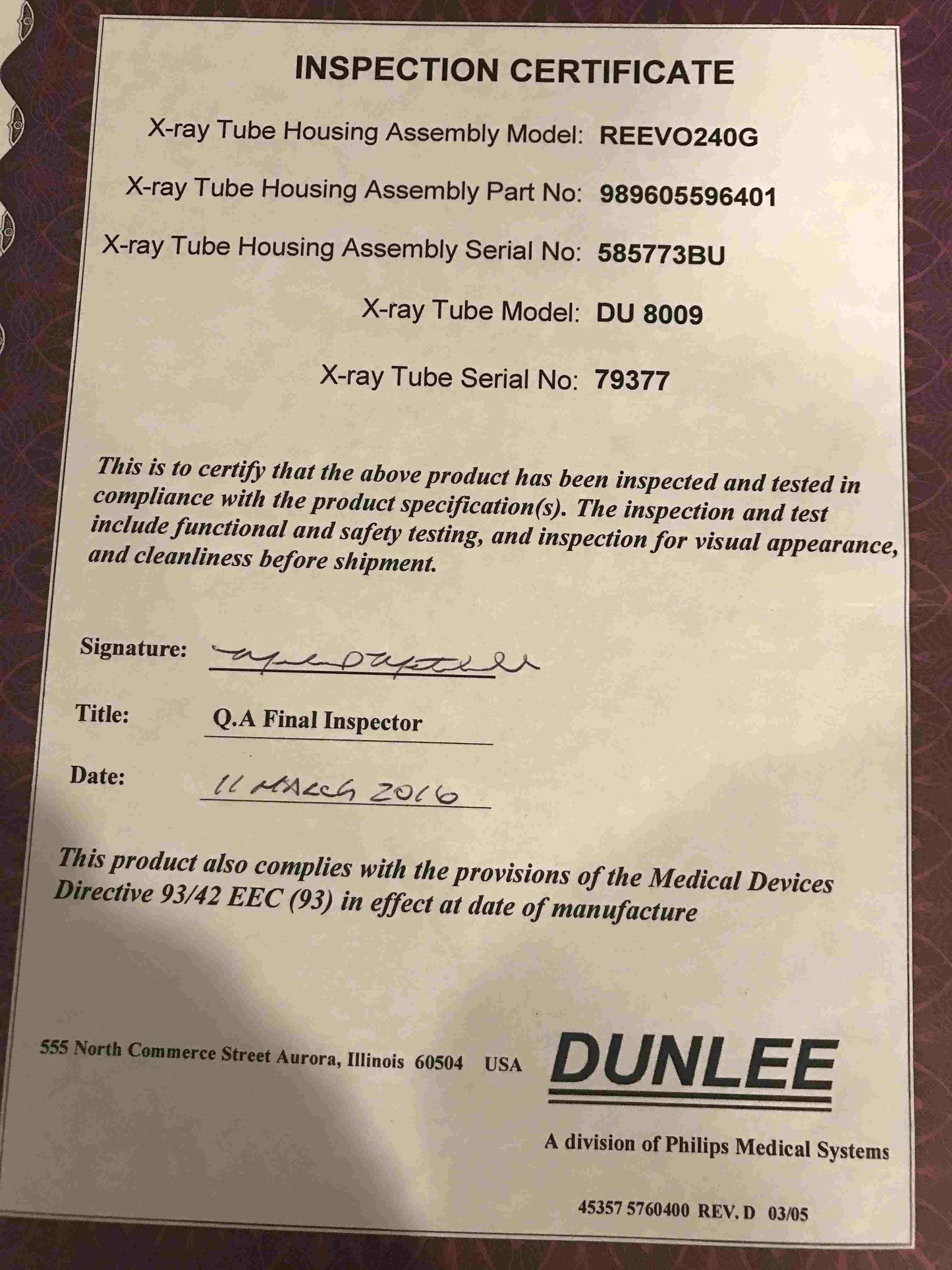 2006 GE Lightspeed VCT 64 Slices with 2016 Dunlee Tube